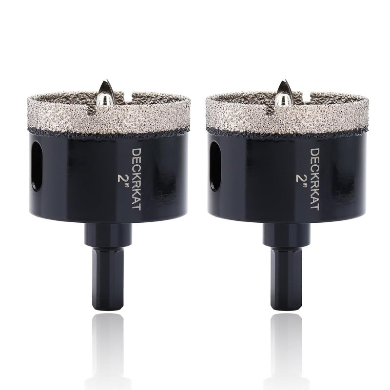 DECKRKAT 2 Inch Diamond Hole-Saw Bits with Pilot Drill Bit - 2pc 2" Diamond Tipped Tile Hole Saws with Guiding Bit Accurate Drilling for Porcelain Tile Ceramic Pottery Granite Stone Glass Bottles 50mm - Image 1